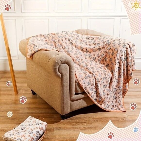 Large Pet Blanket Pink Paw Print Soft Fleece Dog Cat Fluffy warm 29"x40" NEW - Picture 6 of 7